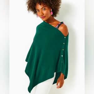 LILLY PULITZER Harp 100% Cashmere Black Knit Gold Button Large Wrap